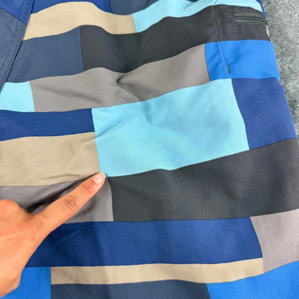 Patagonia Wavefarer Board Shorts 34 Blue Geometric Block Print Swim Trunks Surf